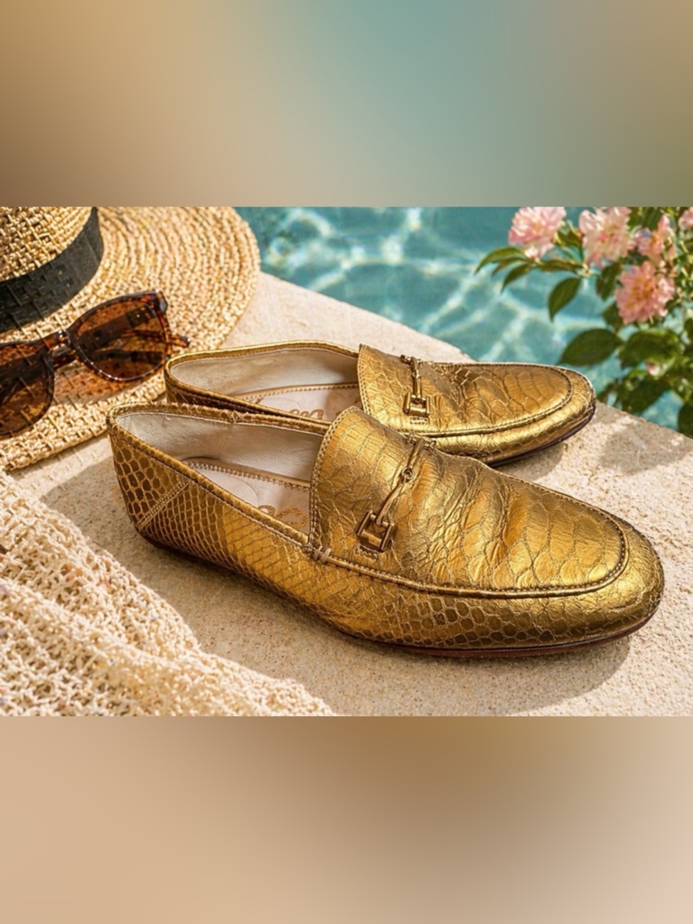 Sam Edelman size 9 Loraine horsebit bronze gold loafers slipon